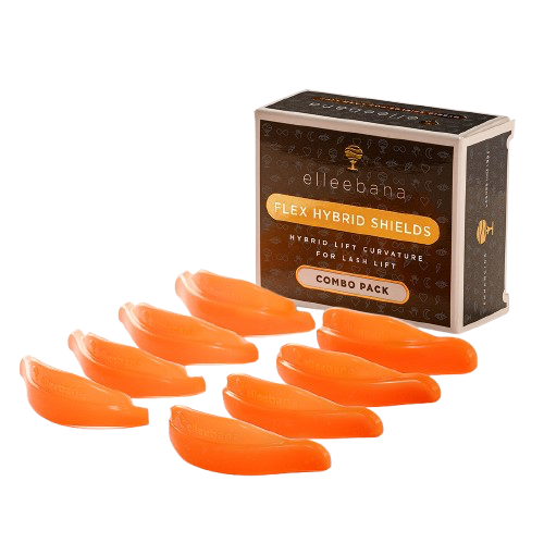 Elleeebana Flex Hybrid Shields, silicone lash lift shields, hybrid lash shields, no-adhesive lash shields, comfortable lash lift tools, M/L curl shields, professional lash accessories, reusable silicone shields, tree tab grip shields, adjustable lash highlights