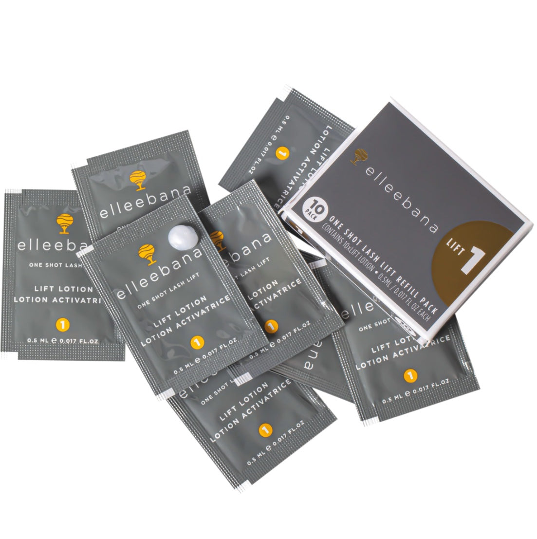 Elleebana, One Shot Lotion 1, Lash Lift Step 1, 10-pack solution, strong lift lotion, thick lashes, salon supply, consistent performance, professional lash lift, first step lifting