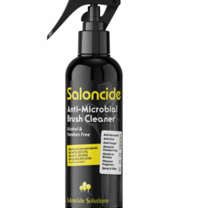 saloncide, limpiador de brochas, spray antimicrobiano, desinfección de herramientas, higiene del salón, desinfección de brochas, suministros de belleza profesional, limpiador de brochas de maquillaje, limpieza de herramientas, seguridad del salón